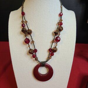 Lia Sophia Cinnabar Red Bead Necklace 18"